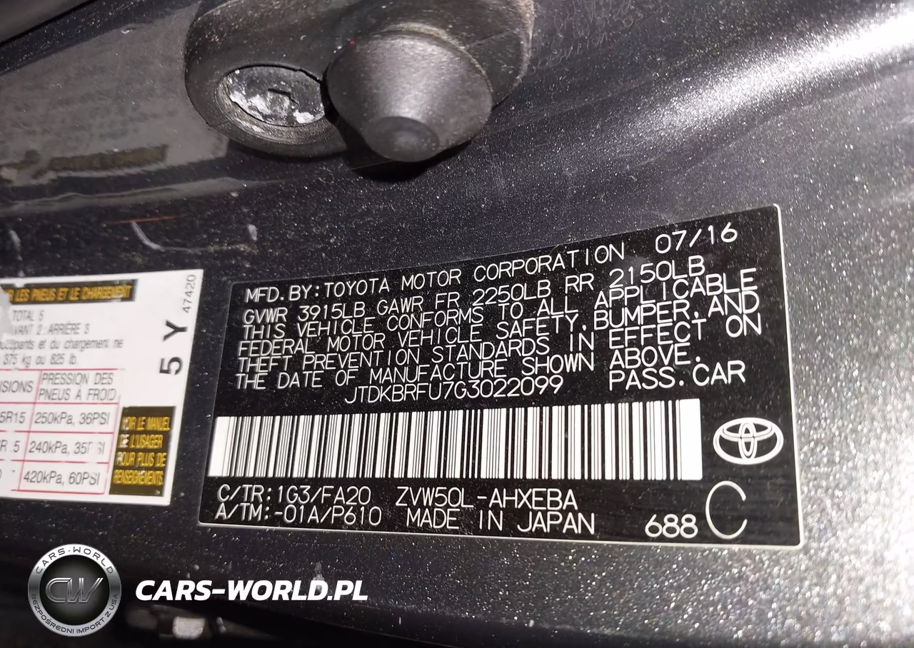 2016 Toyota Prius Two VIN:JTDKBRFU7G3022099 - 9