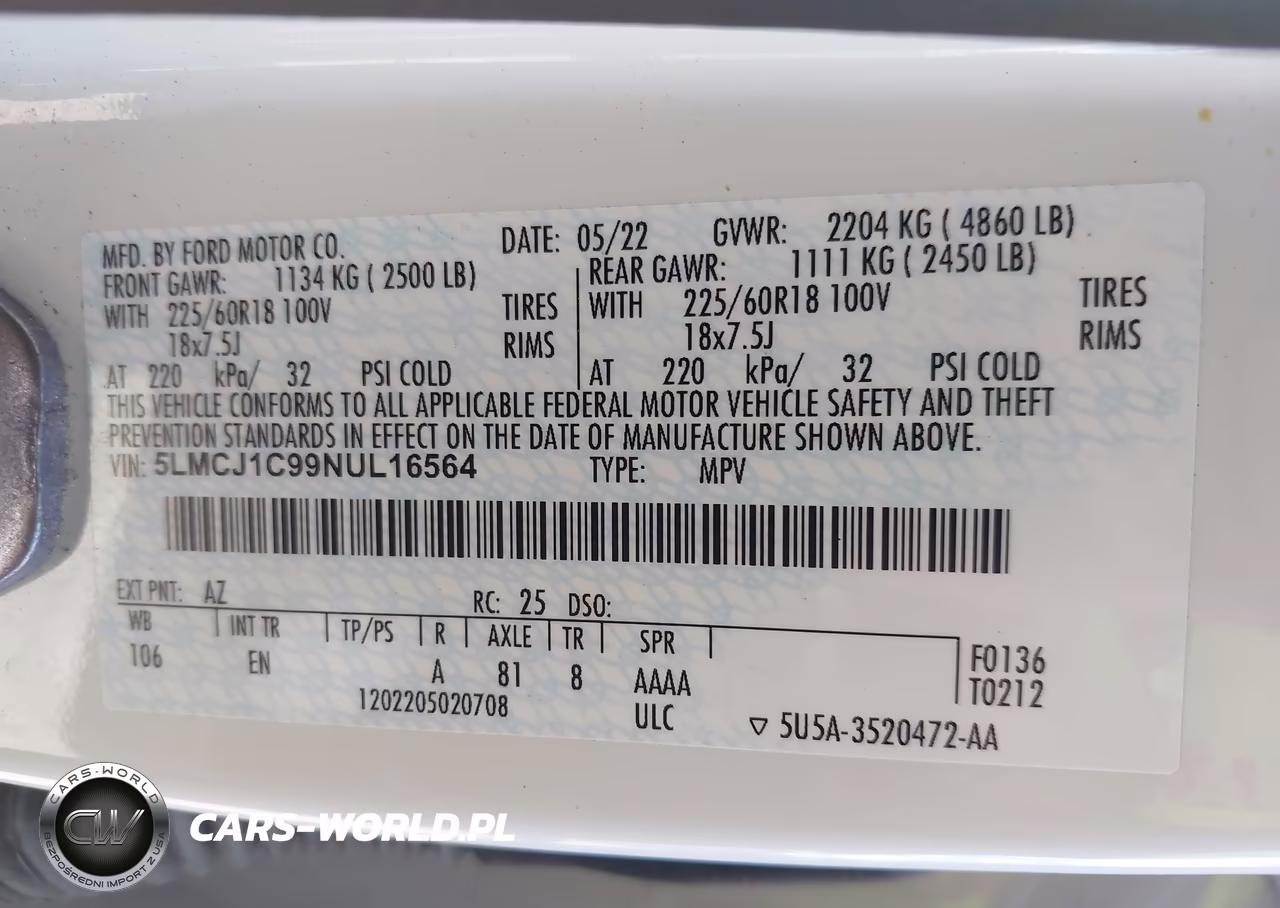 2022 Lincoln Corsair Standard VIN:5LMCJ1C99NUL16564 - 9