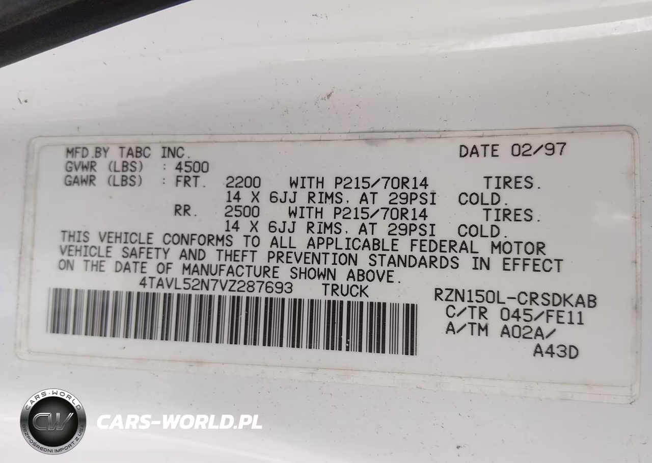 1997 Toyota Tacoma VIN:4TAVL52N7VZ287693 - 9