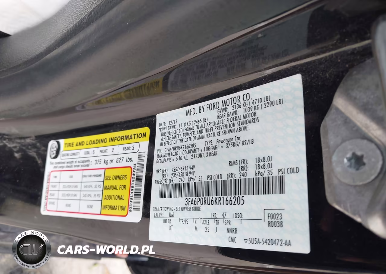 2019 Ford Fusion Hybrid Titanium VIN:3FA6P0RU6KR166205 - 9