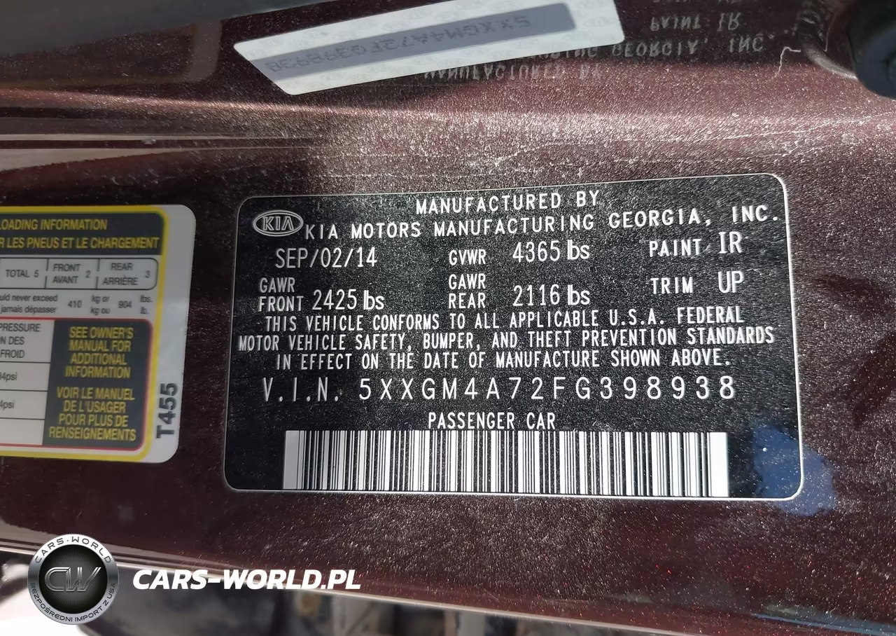 2015 Kia Optima Lx VIN:5XXGM4A72FG398938 - 9