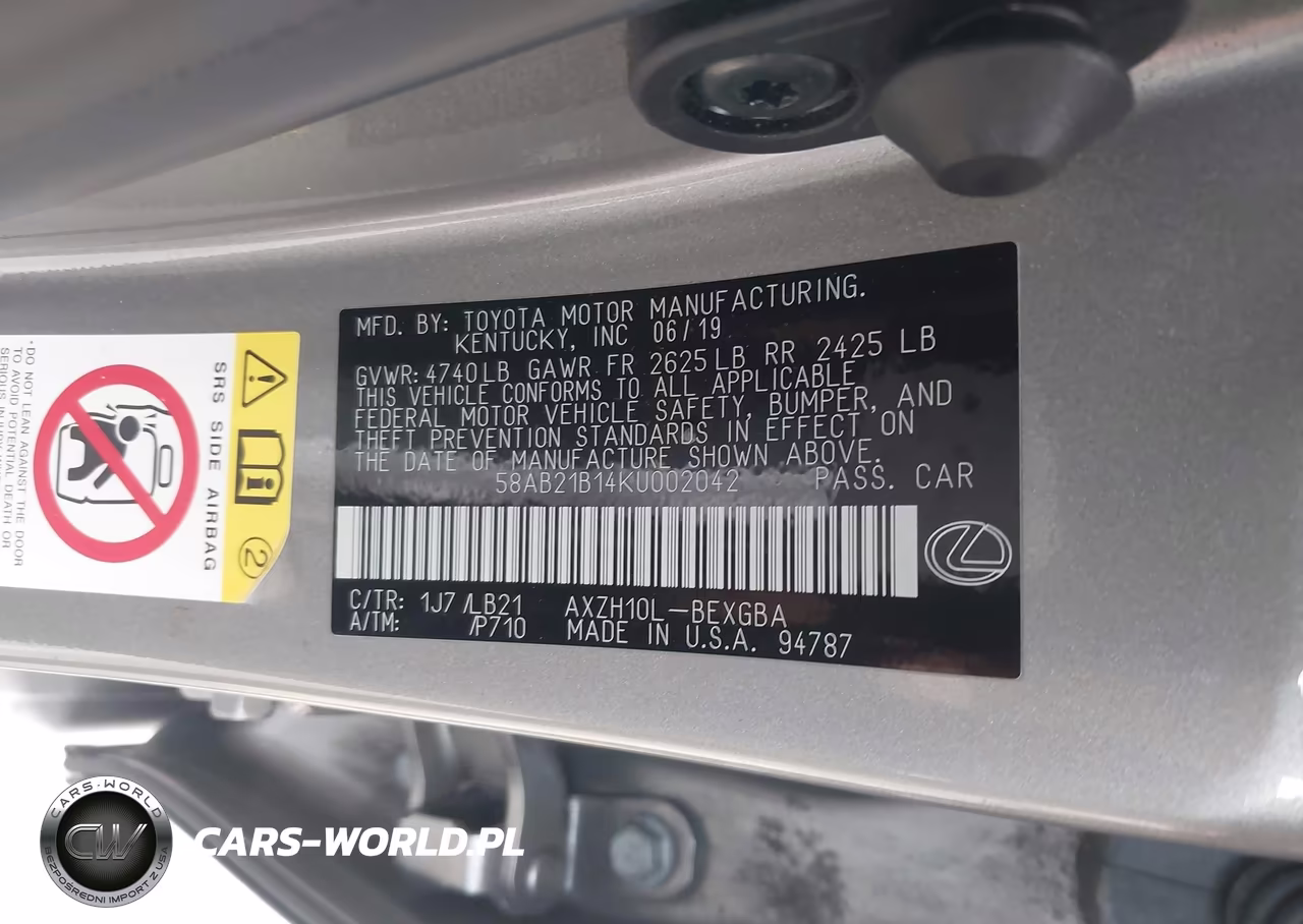 2019 Lexus Es 300H Luxury VIN:58AB21B14KU002042 - 9