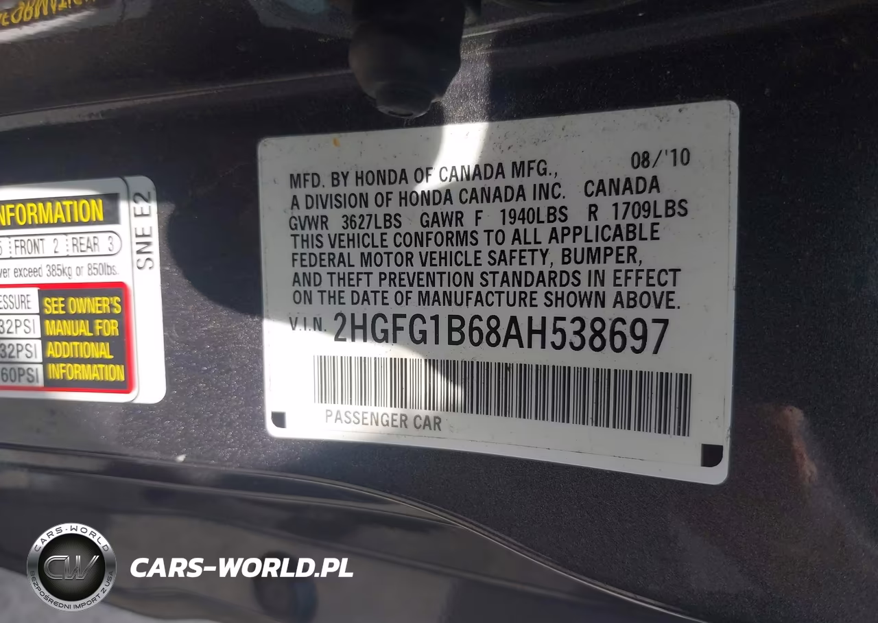 2010 Honda Civic Lx VIN:2HGFG1B68AH538697 - 9