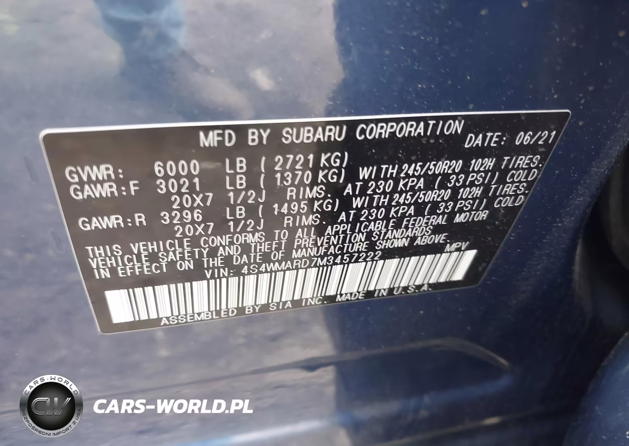 2021 Subaru Ascent Touring VIN:4S4WMARD7M3457222 - 9