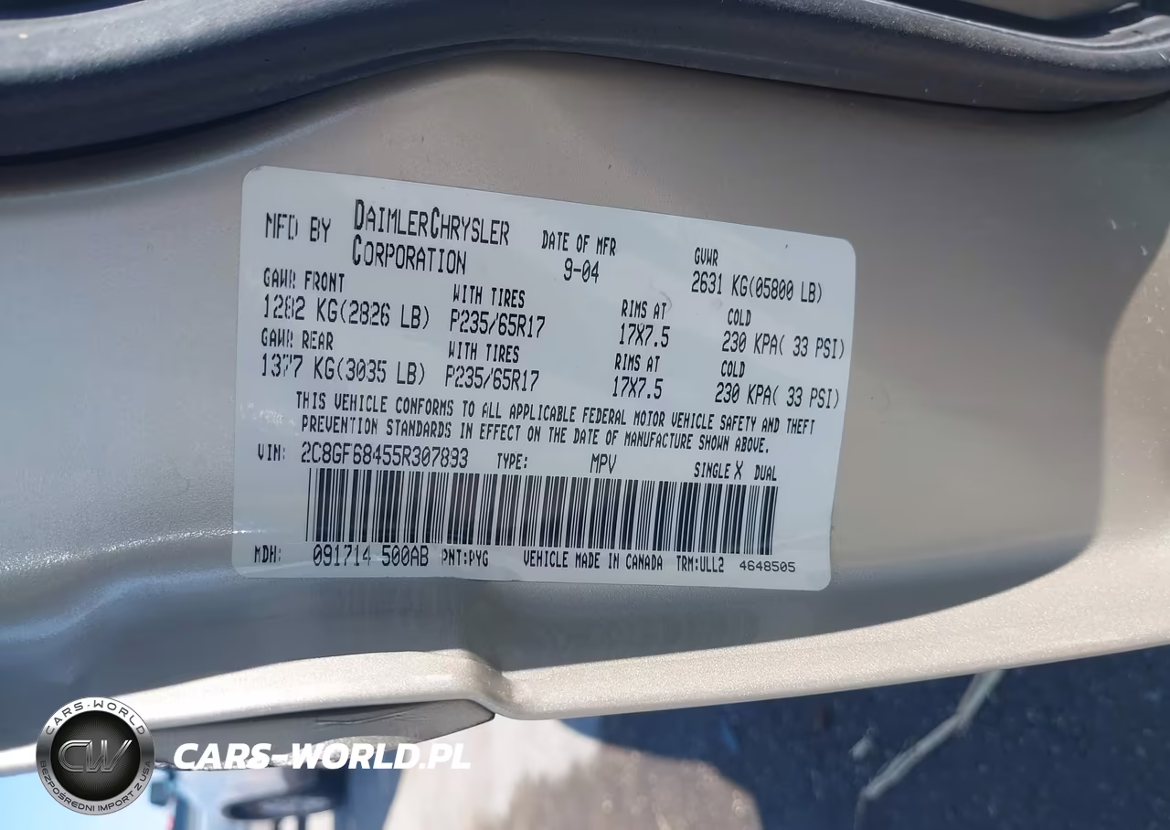 2005 Chrysler Pacifica Touring VIN:2C8GF68455R307893 - 9