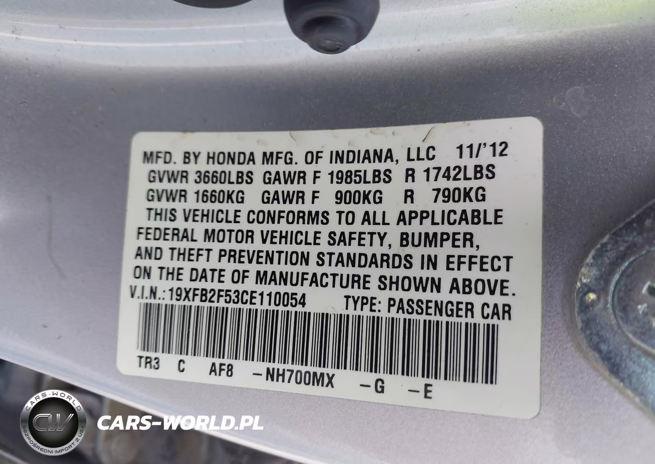 2012 Honda Civic Lx VIN:19XFB2F53CE110054 - 9