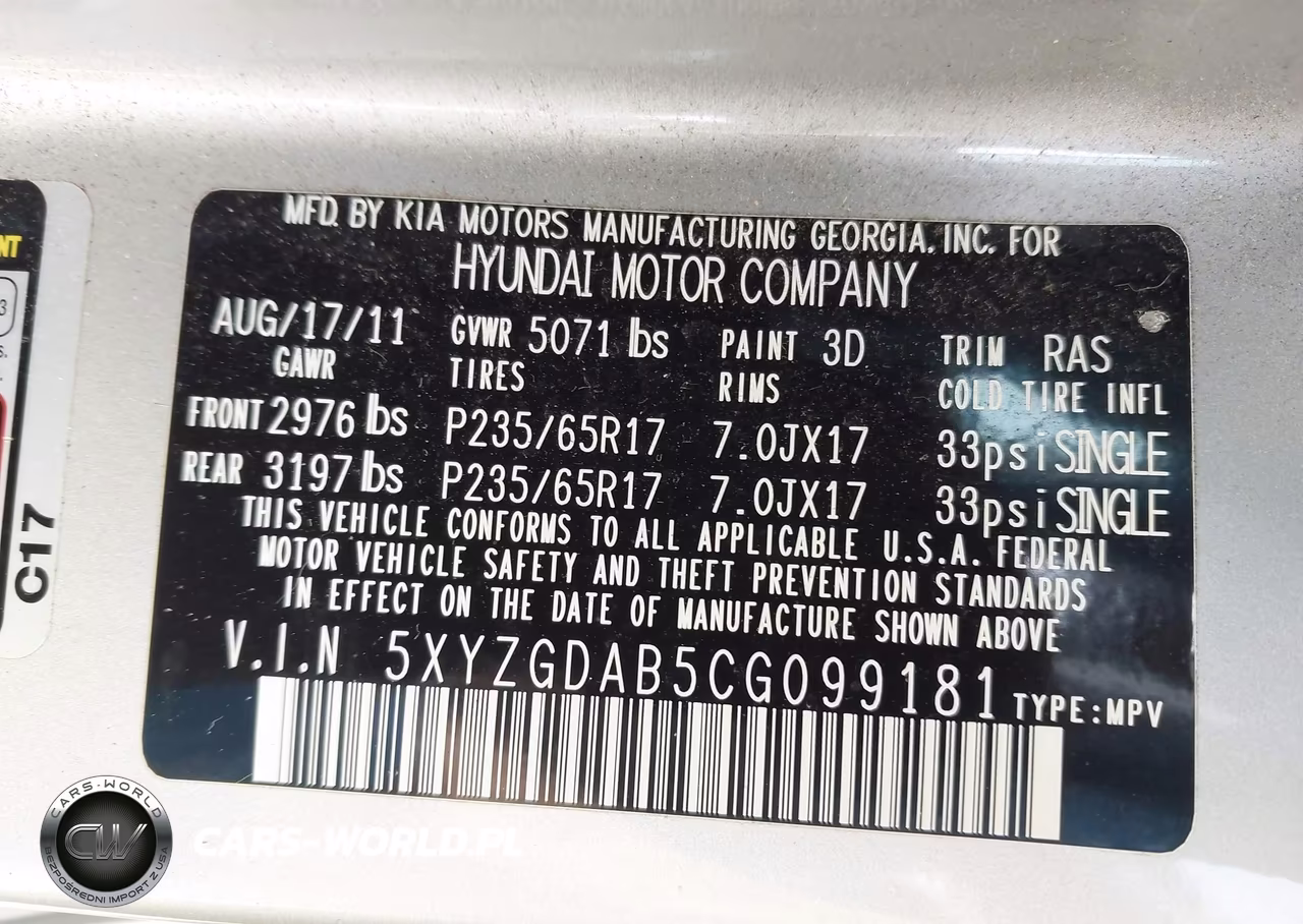 2012 Hyundai Santa Fe Gls VIN:5XYZGDAB5CG099181 - 9