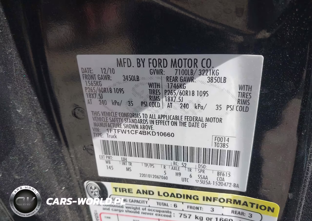2011 Ford F-150 Xlt VIN:1FTFW1CF4BKD10660 - 9