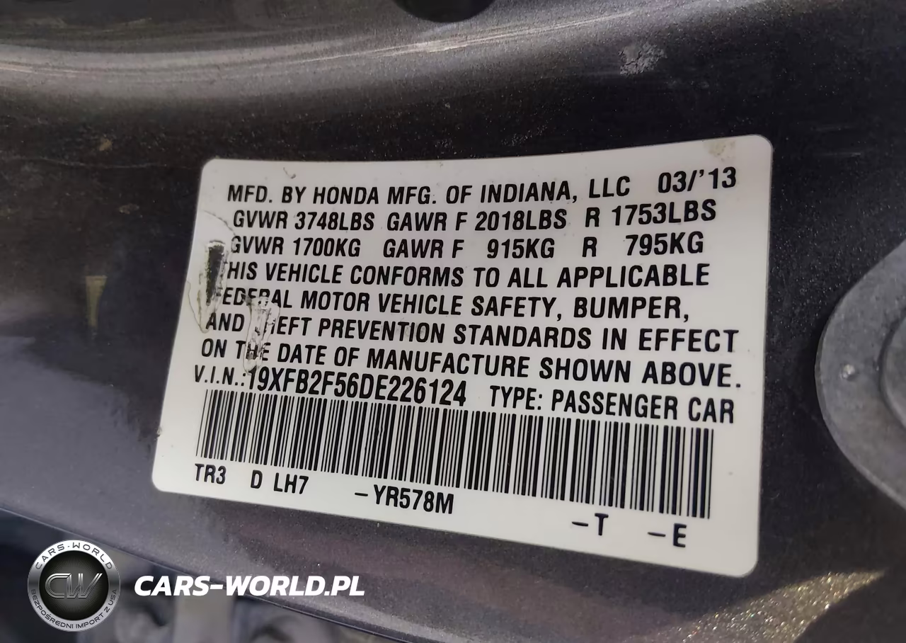 2013 Honda Civic Lx VIN:19XFB2F56DE226124 - 9