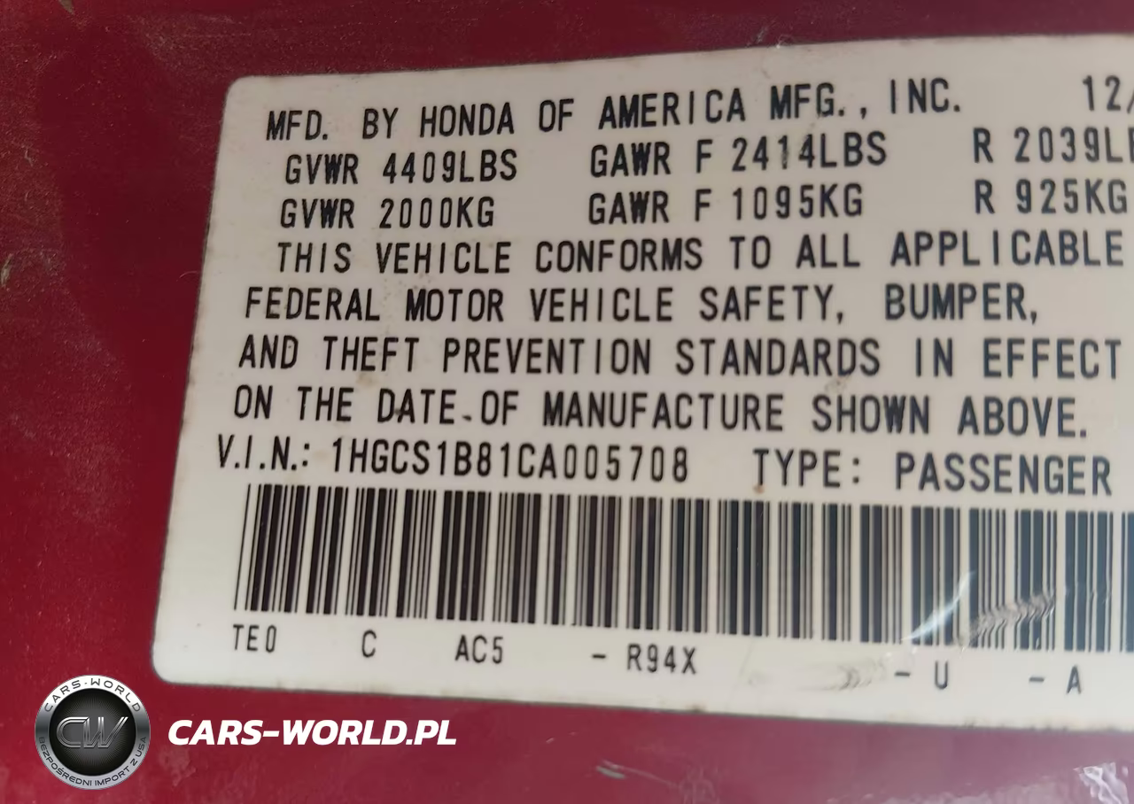 2012 Honda Accord 2.4 Ex-L VIN:1HGCS1B81CA005708 - 9