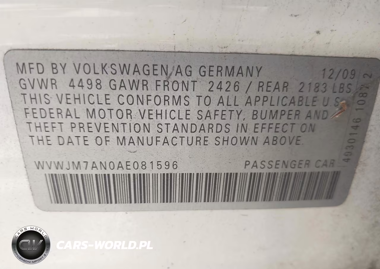 2010 Volkswagen Passat Komfort VIN:WVWJM7AN0AE081596 - 9
