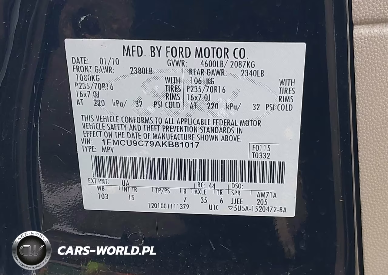 2010 Ford Escape Xls VIN:1FMCU9C79AKB81017 - 9