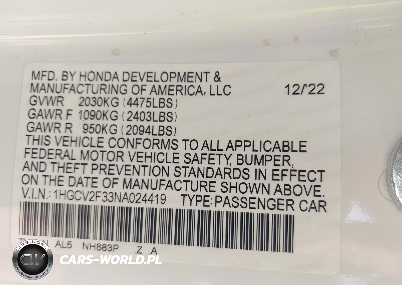 2022 Honda Accord Sport 2.0T VIN:1HGCV2F33NA024419 - 9