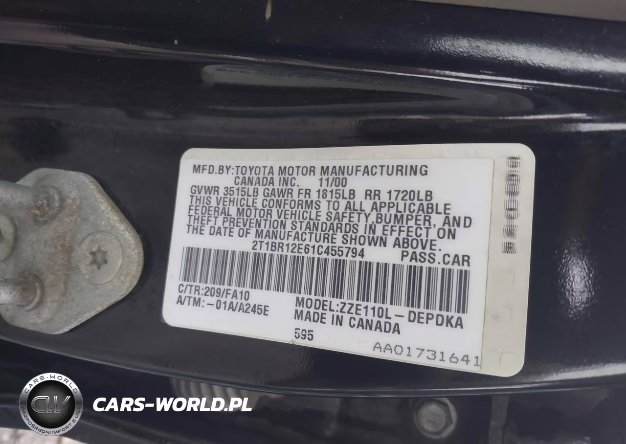 2001 Toyota Corolla Le VIN:2T1BR12E61C455794 - 9