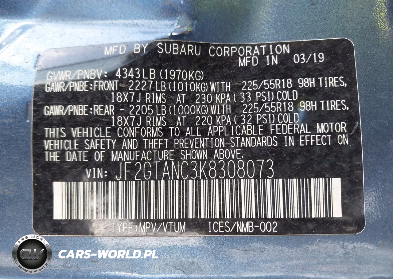 2019 Subaru Crosstrek 2.0I Limited VIN:JF2GTANC3K8308073 - 9
