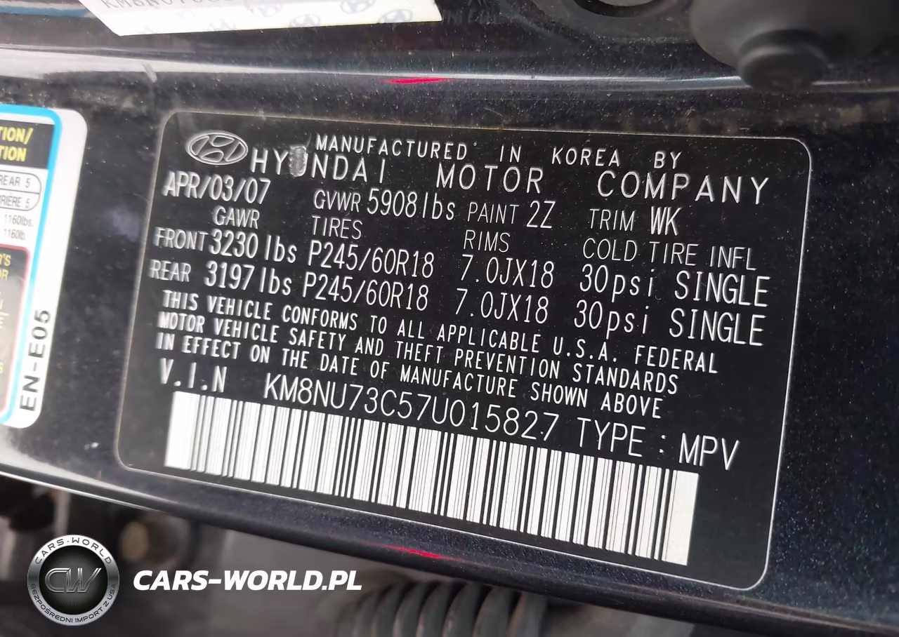 2007 Hyundai Veracruz Gls-Limited-Se VIN:KM8NU73C57U015827 - 9