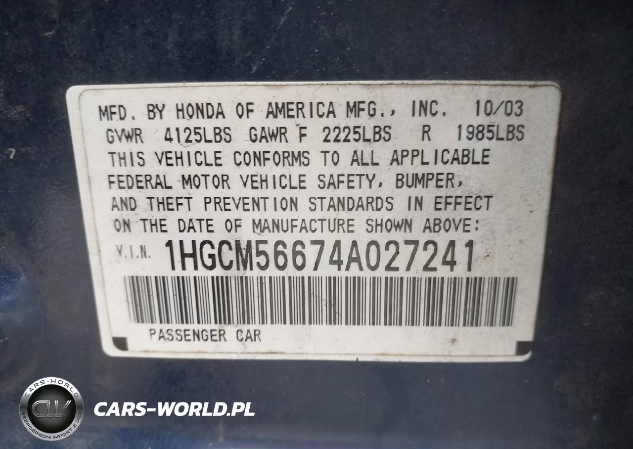 2004 Honda Accord 2.4 Ex VIN:1HGCM56674A027241 - 9