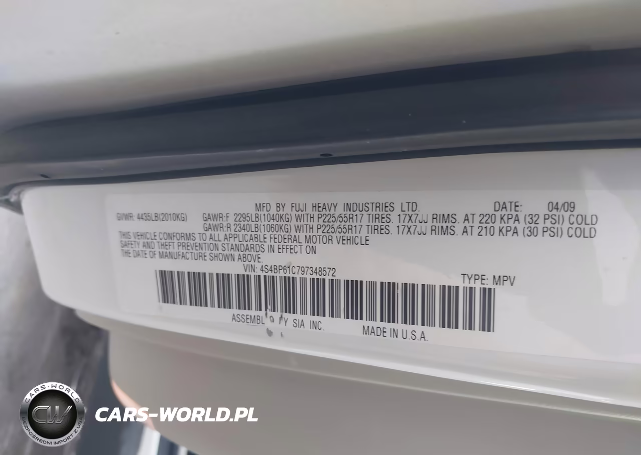 2009 Subaru Outback 2.5I VIN:4S4BP61C797348572 - 9