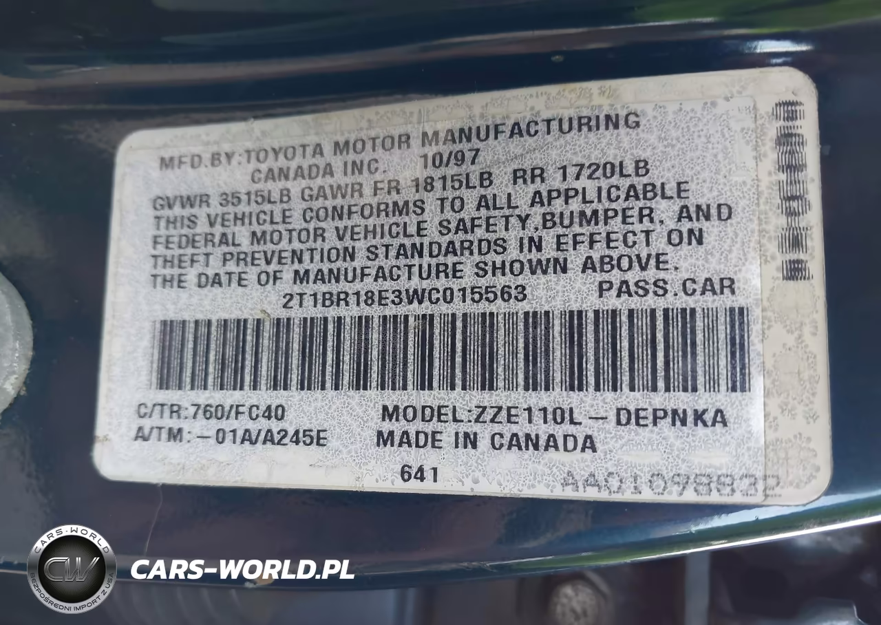 1998 Toyota Corolla Le VIN:2T1BR18E3WC015563 - 9