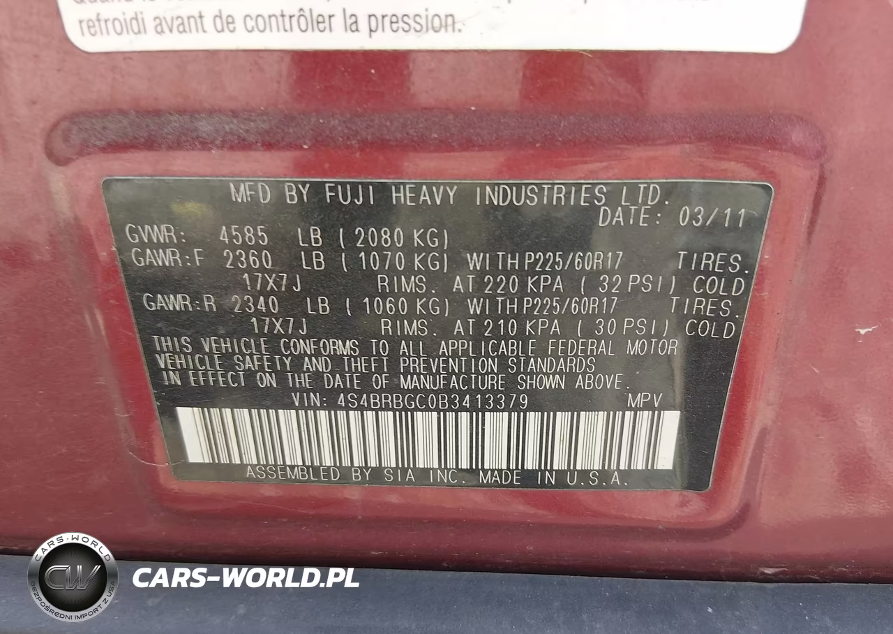 2011 Subaru Outback 2.5I Premium VIN:4S4BRBGC0B3413379 - 9