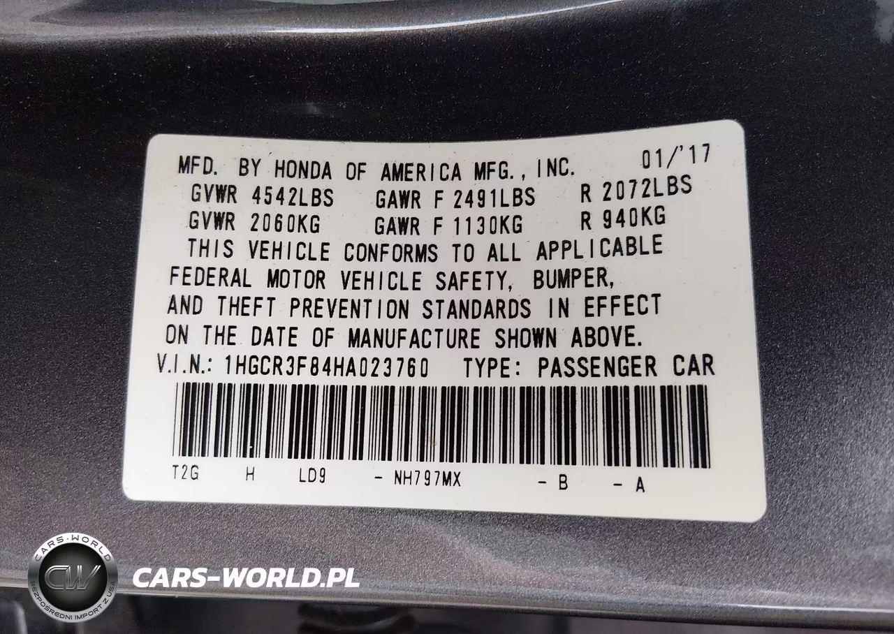2017 Honda Accord Ex-L V6 VIN:1HGCR3F84HA023760 - 9