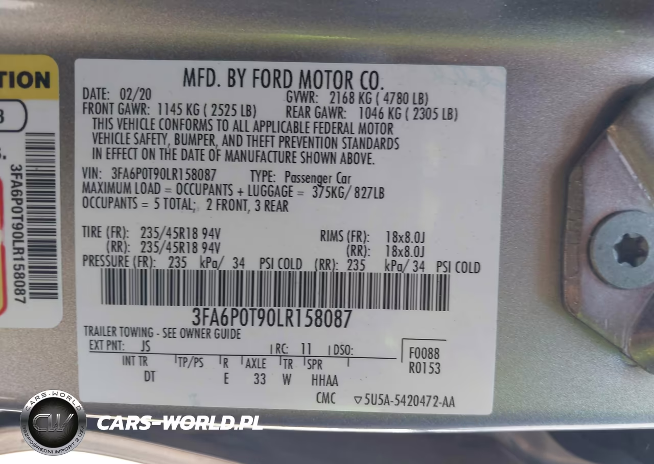 2020 Ford Fusion Se VIN:3FA6P0T90LR158087 - 9