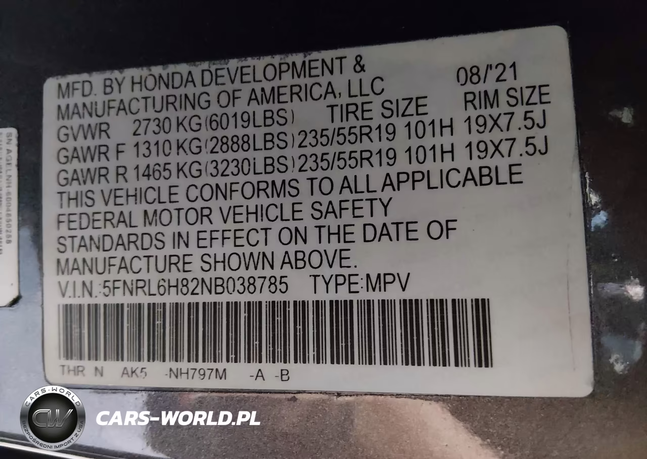 2022 Honda Odyssey Touring VIN:5FNRL6H82NB038785 - 9