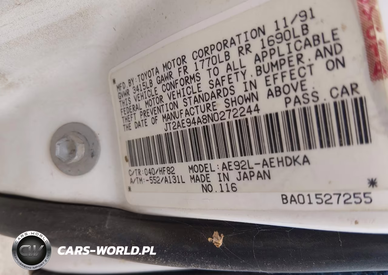 1992 Toyota Corolla Dlx VIN:JT2AE94A8N0272244 - 9