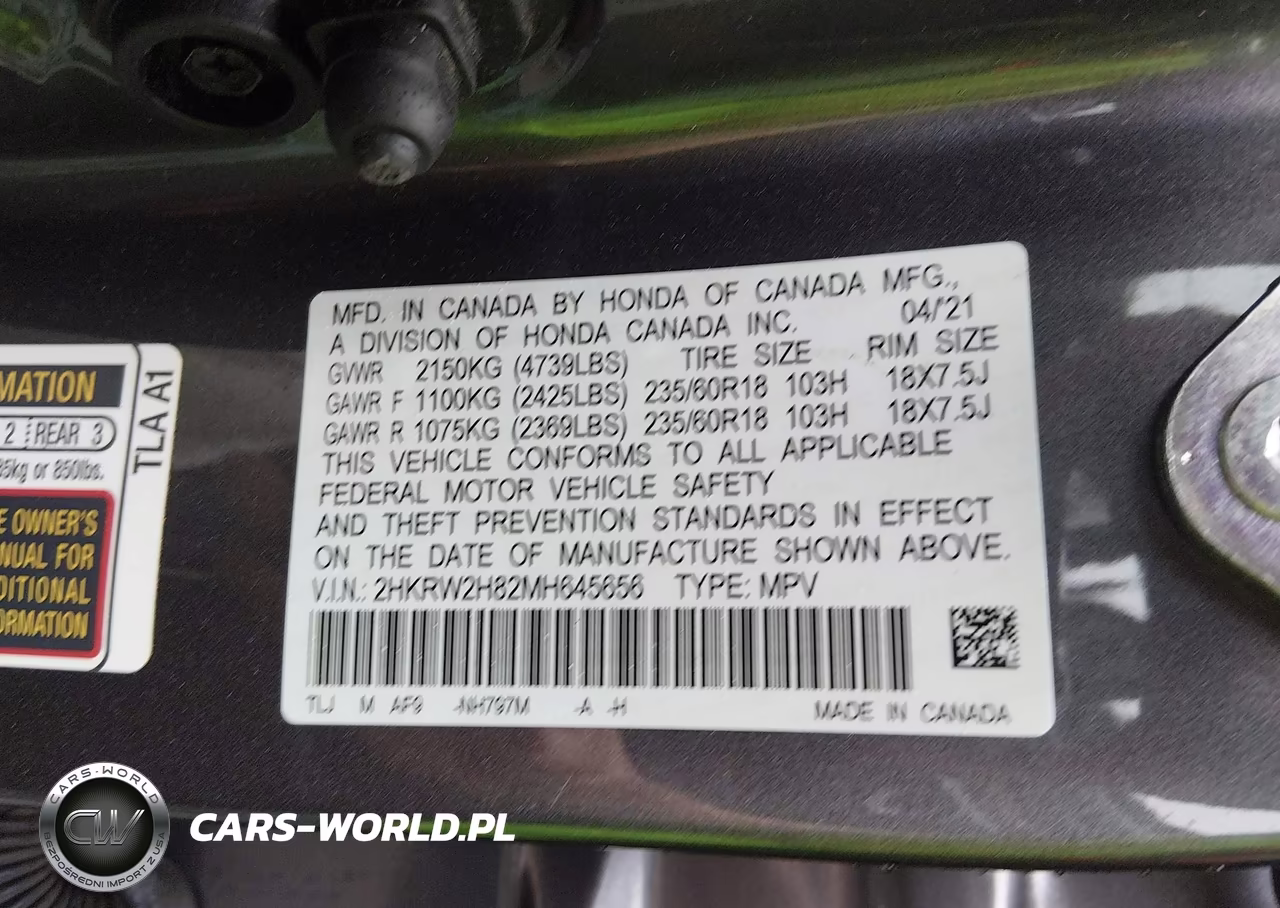 2021 Honda Cr-V Awd Ex-L VIN:2HKRW2H82MH645656 - 9