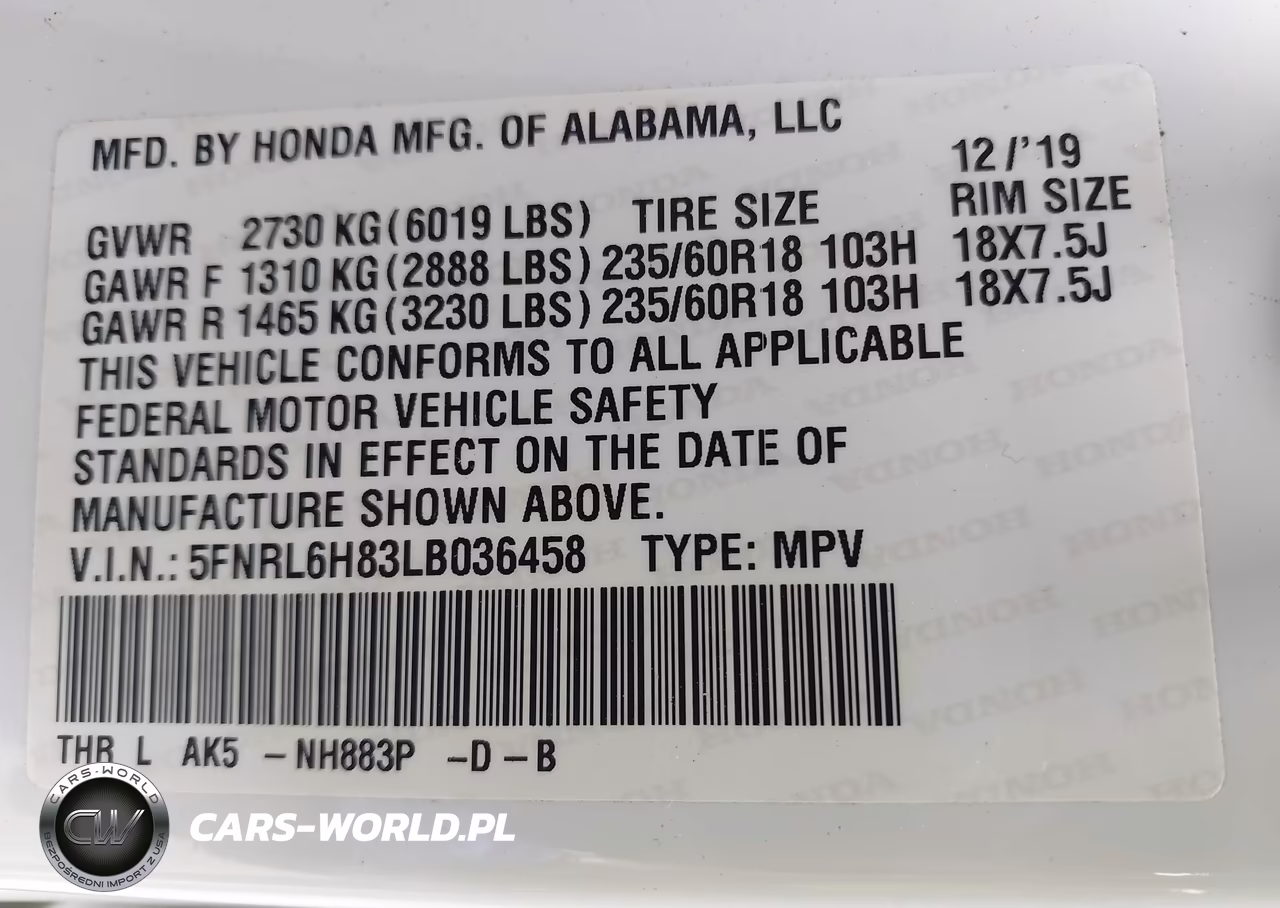2020 Honda Odyssey Touring VIN:5FNRL6H83LB036458 - 9