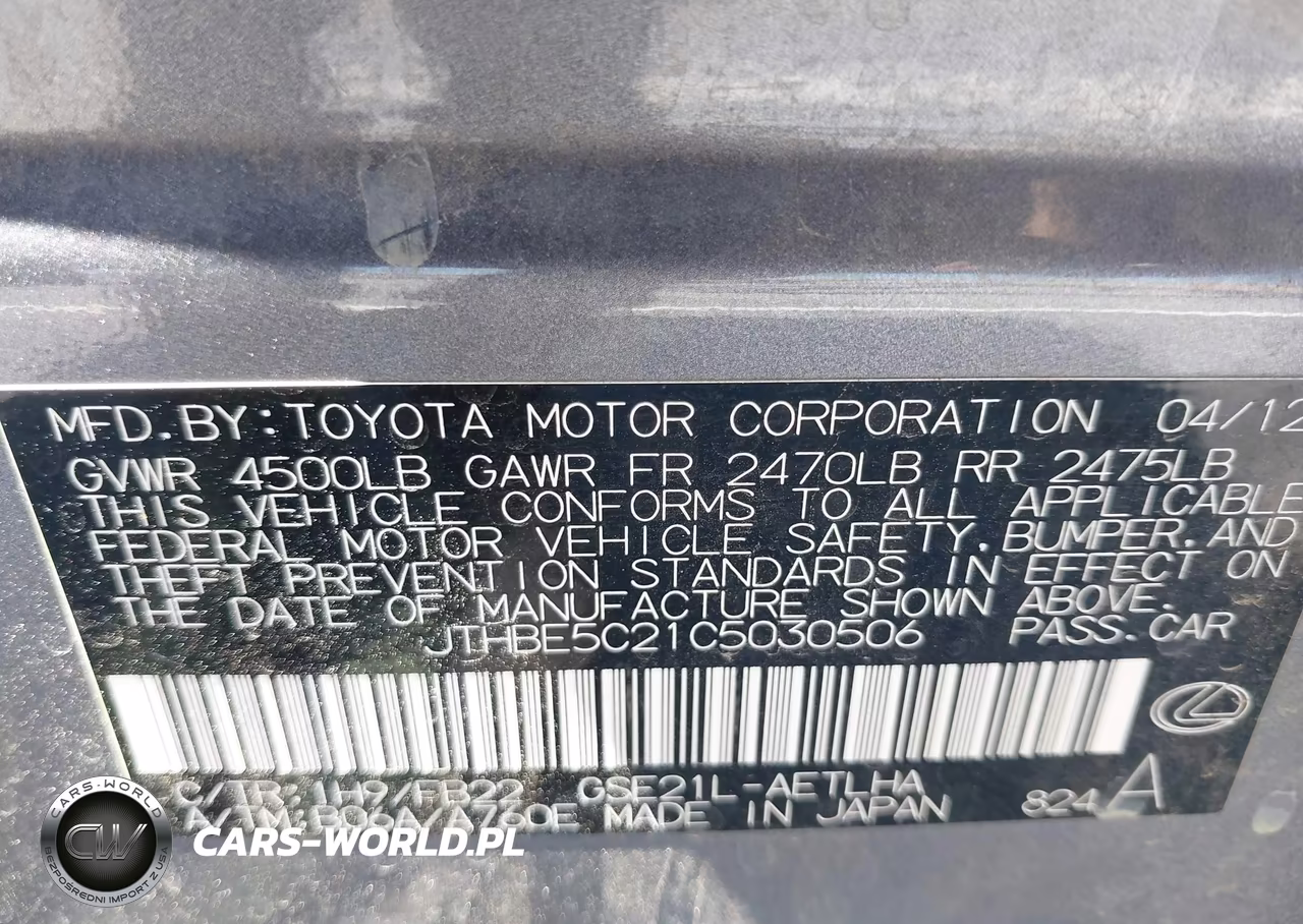 2012 Lexus Is 350 VIN:JTHBE5C21C5030506 - 9