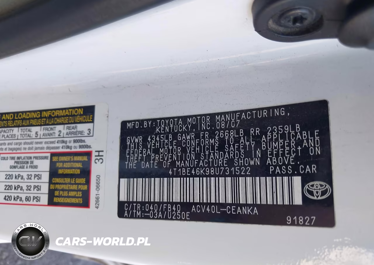 2008 Toyota Camry Le VIN:4T1BE46K98U731522 - 9