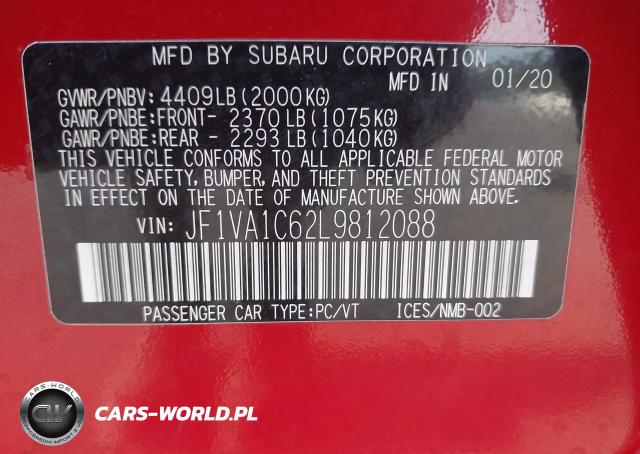 2020 Subaru Wrx Premium VIN:JF1VA1C62L9812088 - 9