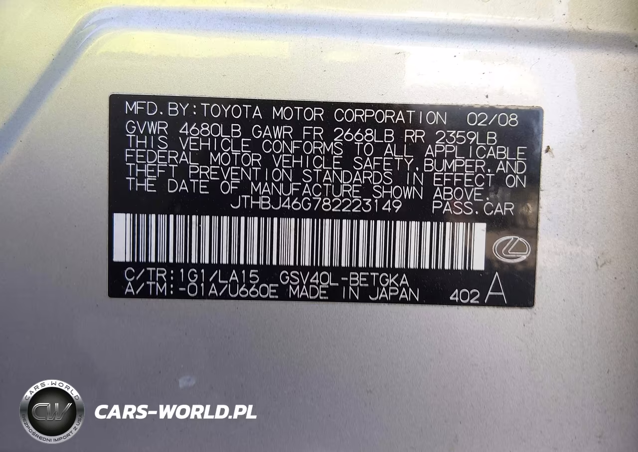2008 Lexus Es 350 VIN:JTHBJ46G782223149 - 9