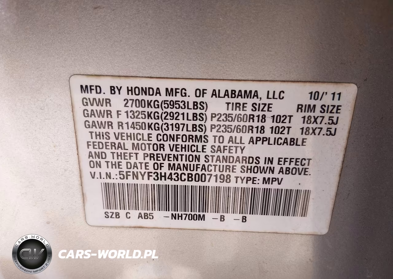 2012 Honda Pilot Ex VIN:5FNYF3H43CB007198 - 9