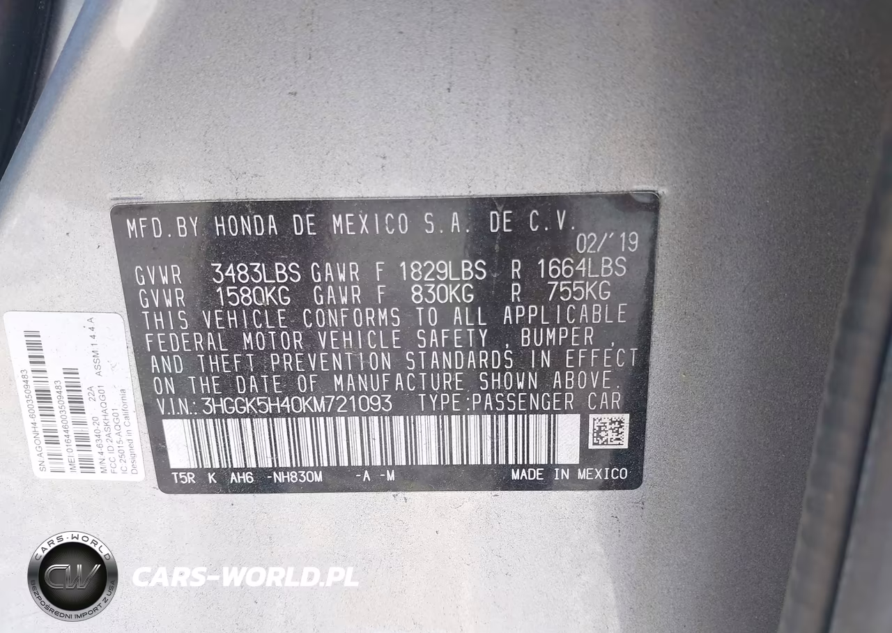 2019 Honda Fit Lx VIN:3HGGK5H40KM721093 - 9