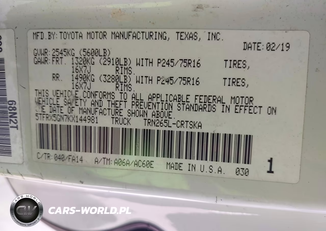 2019 Toyota Tacoma Sr VIN:5TFRX5GN7KX144981 - 9