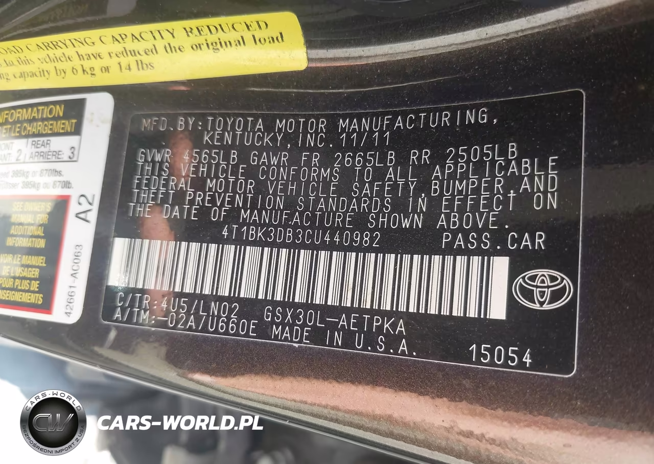 2012 Toyota Avalon Limited VIN:4T1BK3DB3CU440982 - 9