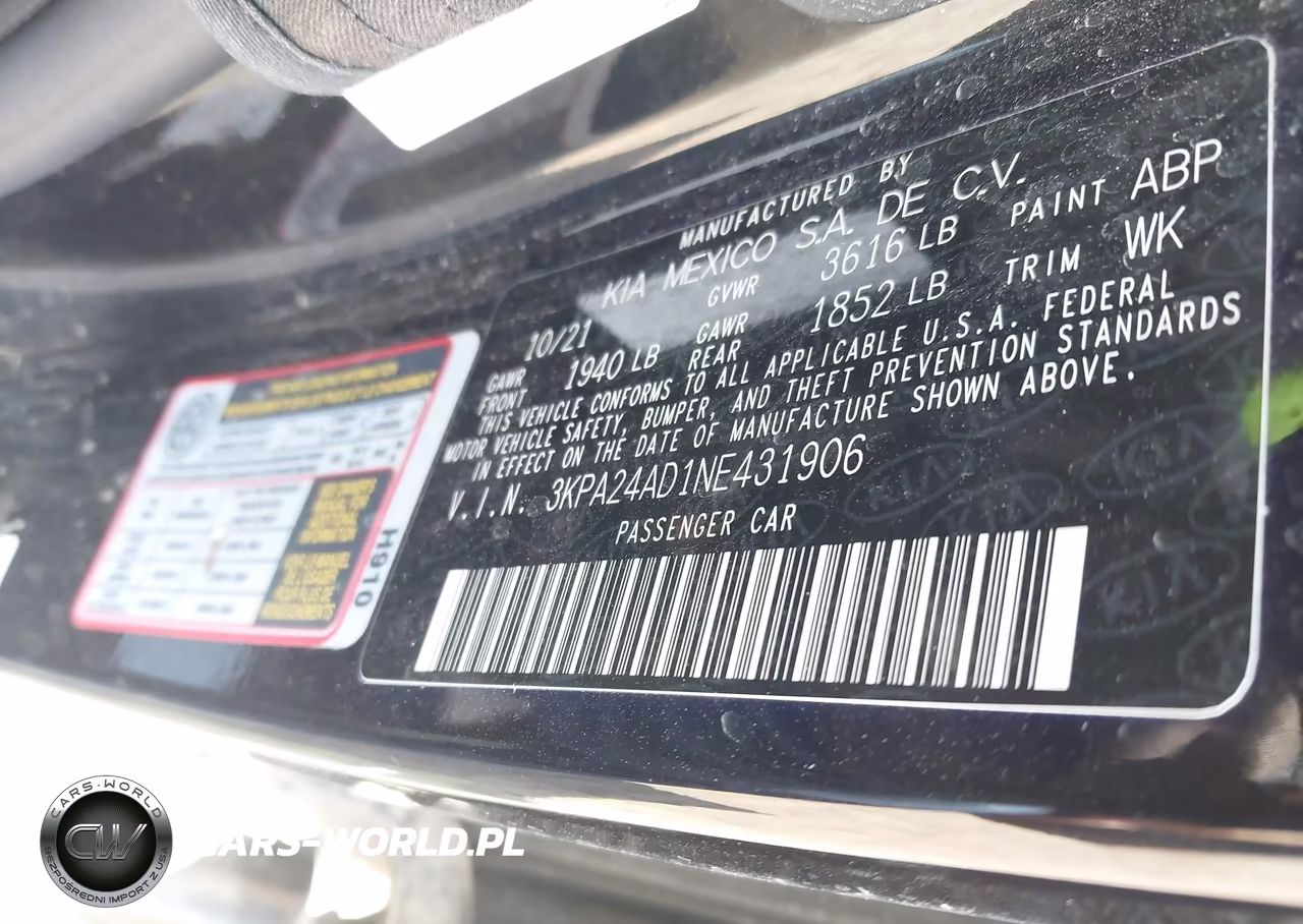 2022 Kia Rio Lx VIN:3KPA24AD1NE431906 - 9