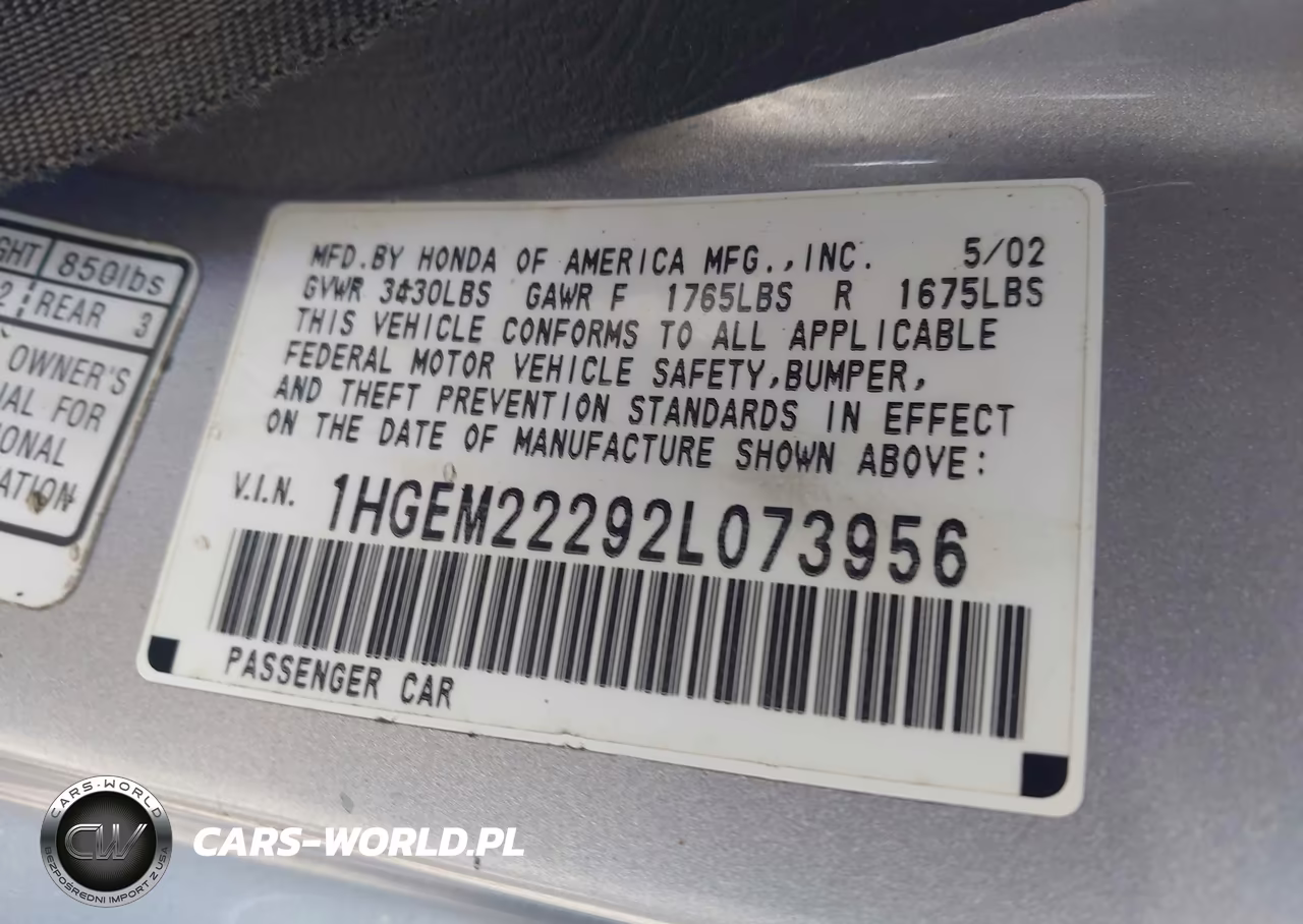 2002 Honda Civic Dx VIN:1HGEM22292L073956 - 9