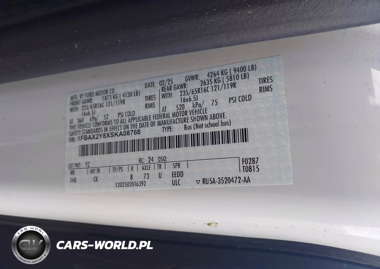 2025 Ford Transit-350 Passenger Van Xlt VIN:1FBAX2Y8XSKA08768 - 9