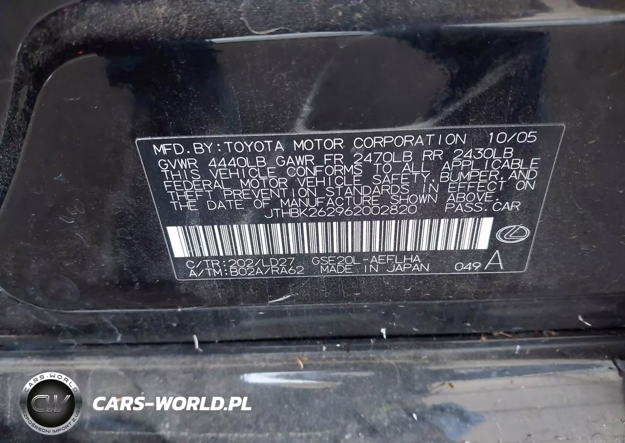 2006 Lexus Is 250 VIN:JTHBK262962002820 - 9