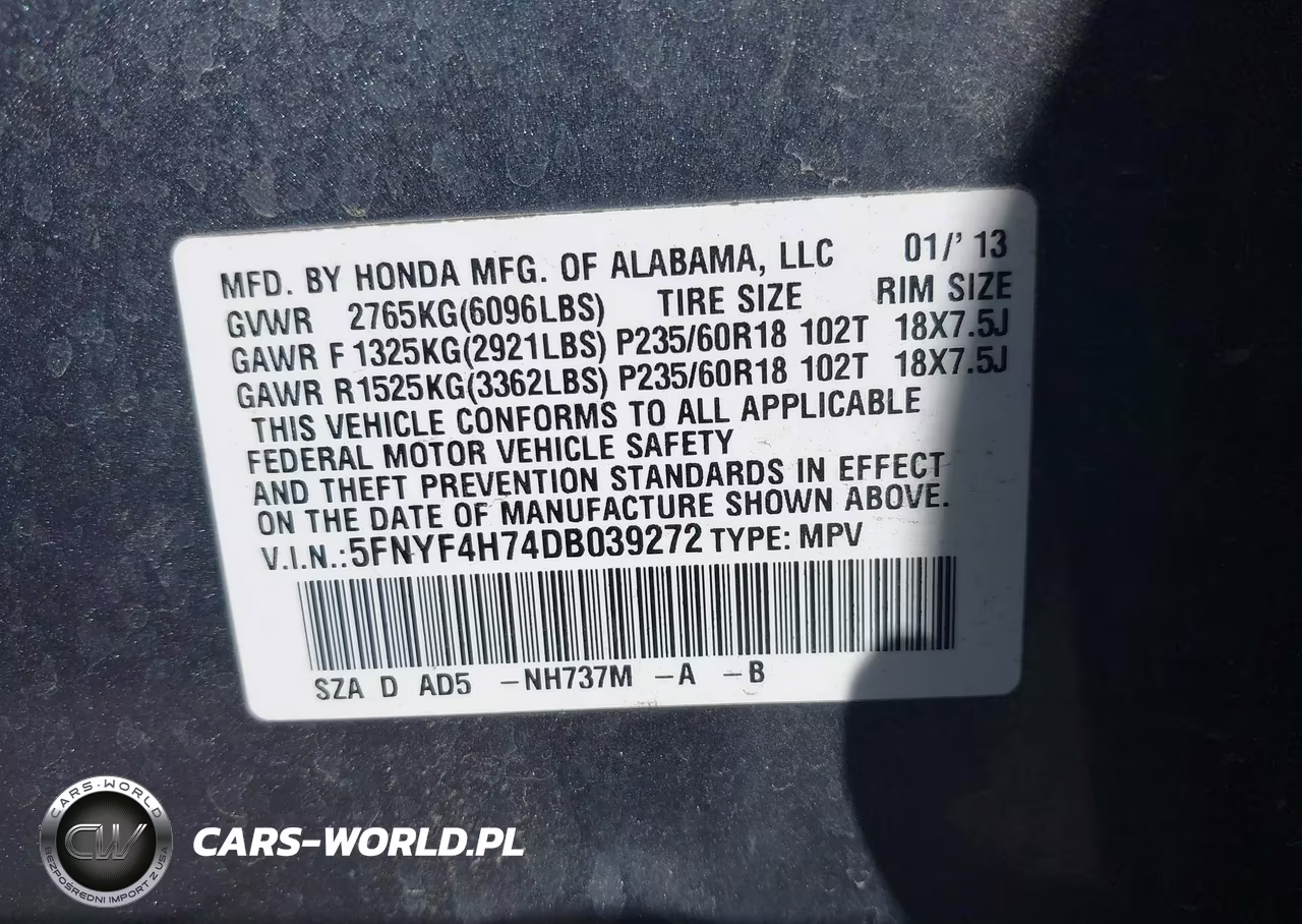 2013 Honda Pilot Ex-L VIN:5FNYF4H74DB039272 - 9