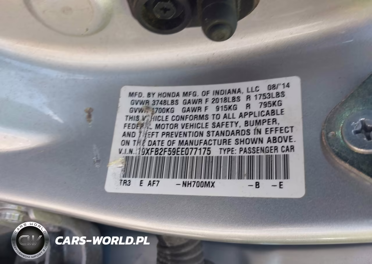 2014 Honda Civic Lx VIN:19XFB2F59EE077175 - 9