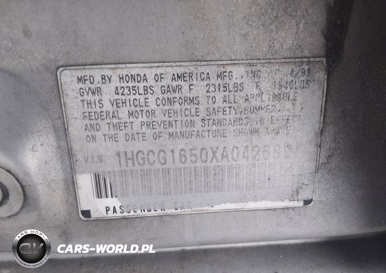 1999 Honda Accord Ex V6 VIN:1HGCG1650XA042689 - 9