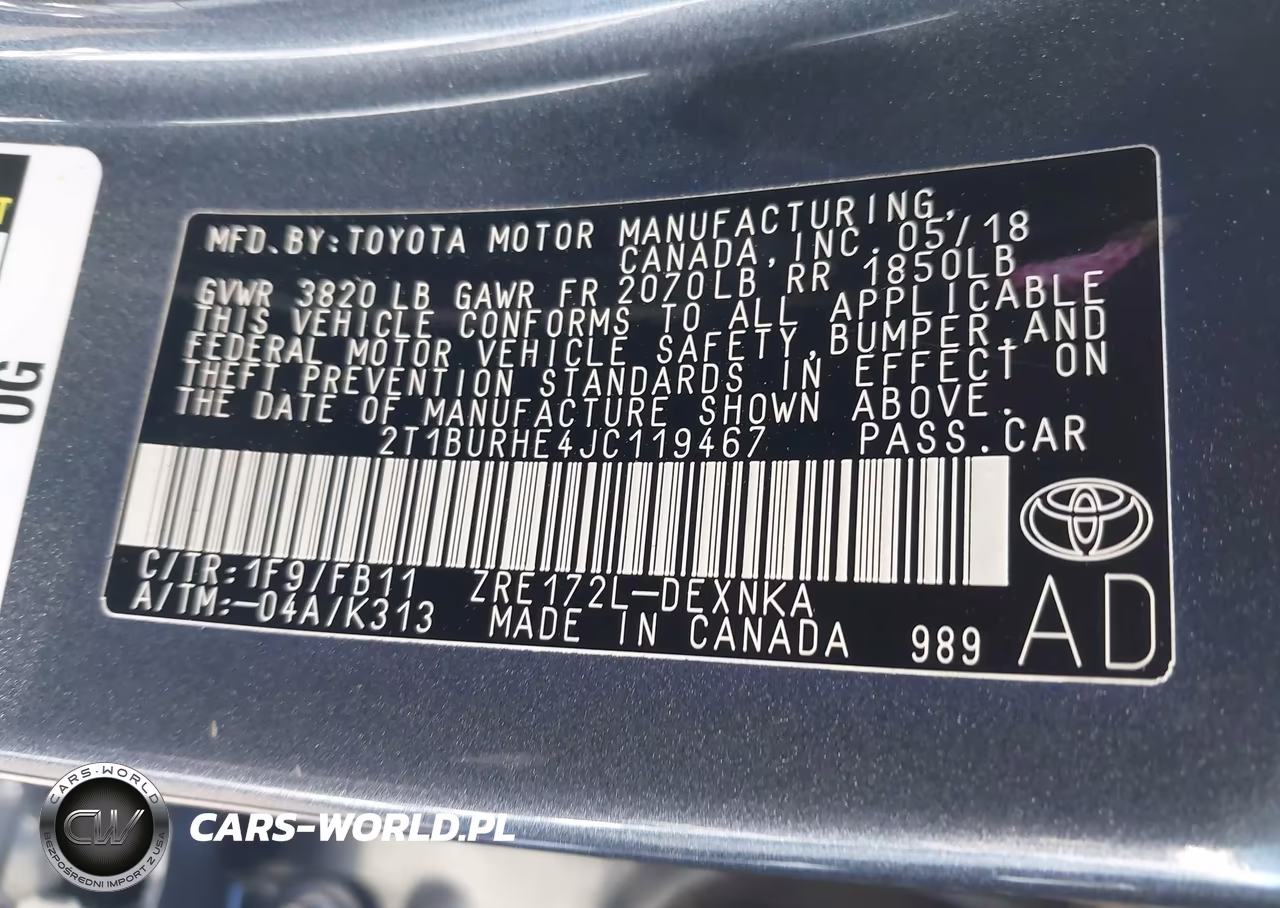 2018 Toyota Corolla Le VIN:2T1BURHE4JC119467 - 9