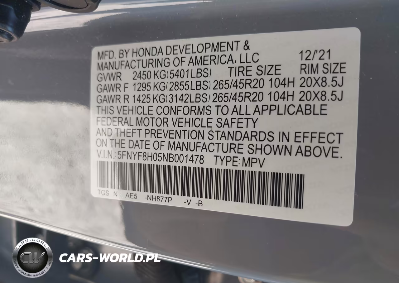 2022 Honda Passport Awd Elite VIN:5FNYF8H05NB001478 - 9