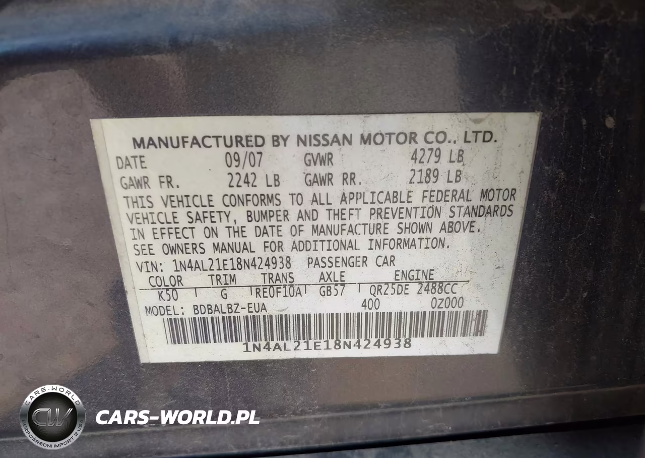 2008 Nissan Altima 2.5 S VIN:1N4AL21E18N424938 - 9