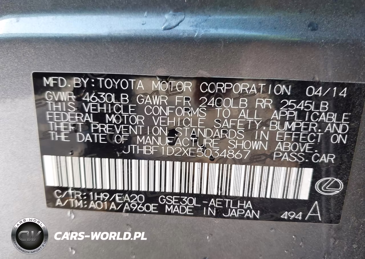 2014 Lexus Is 250 VIN:JTHBF1D2XE5034867 - 9
