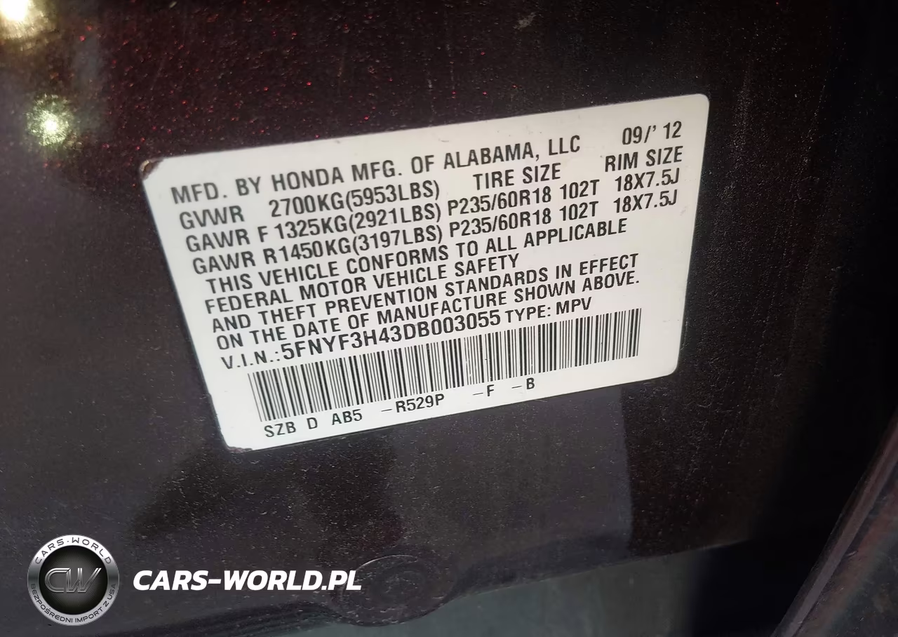2013 Honda Pilot Ex VIN:5FNYF3H43DB003055 - 9